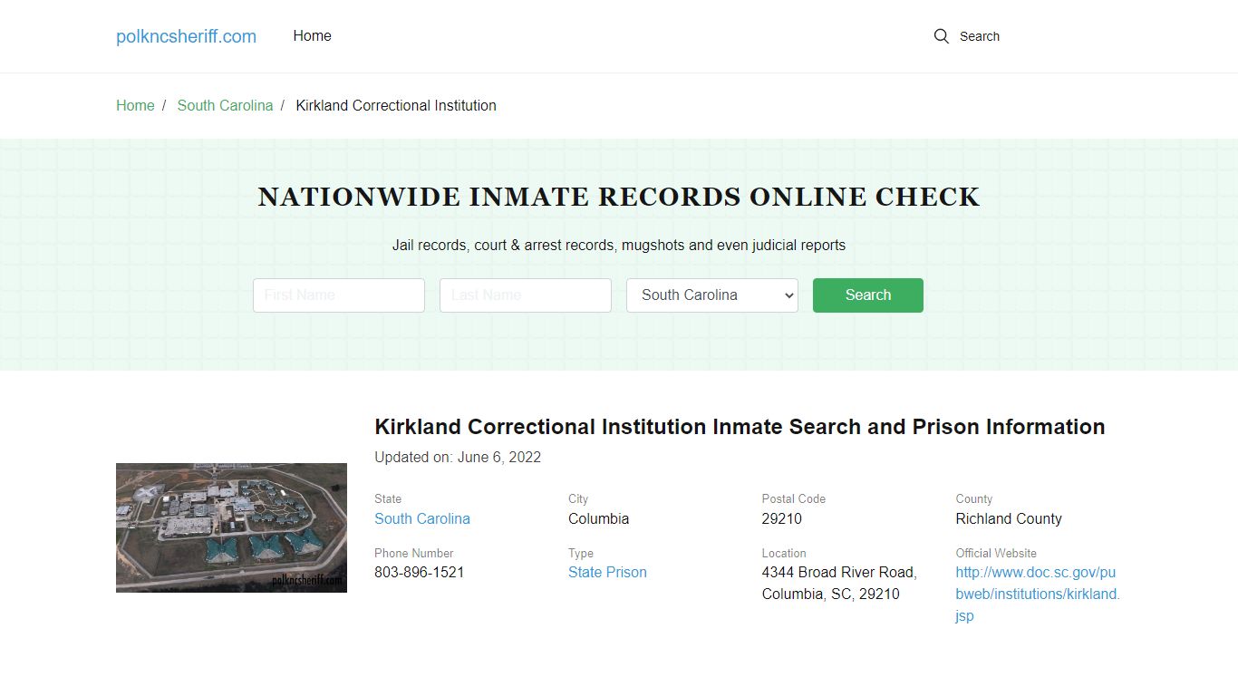 Kirkland Correctional Institution Inmate Search, Visitation, Phone no ...